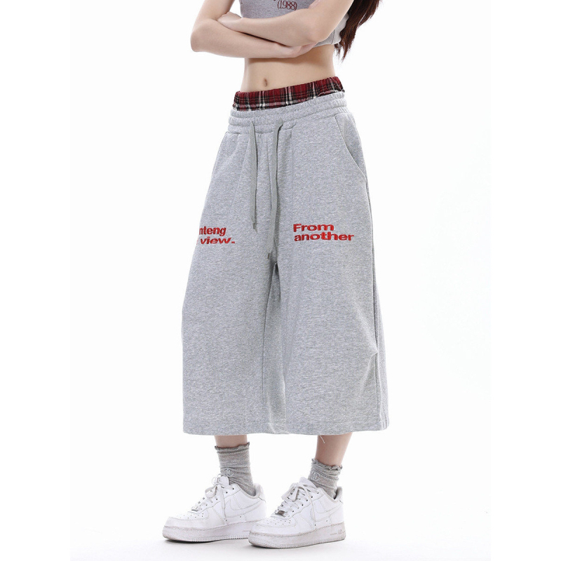 Pantaloni trening retro americani pentru bărbați și femei, vară 2026, croială subțire, lejeri, largi, drepti, lungime cropped