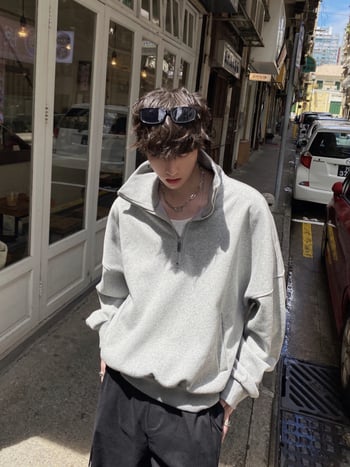 Hanorac polo cu fermoar în stil japonez retro, oversize, pentru bărbați, primăvară, streetwear
