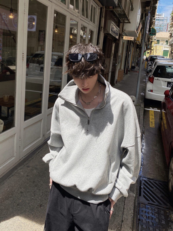 Hanorac polo cu fermoar în stil japonez retro, oversize, pentru bărbați, primăvară, streetwear