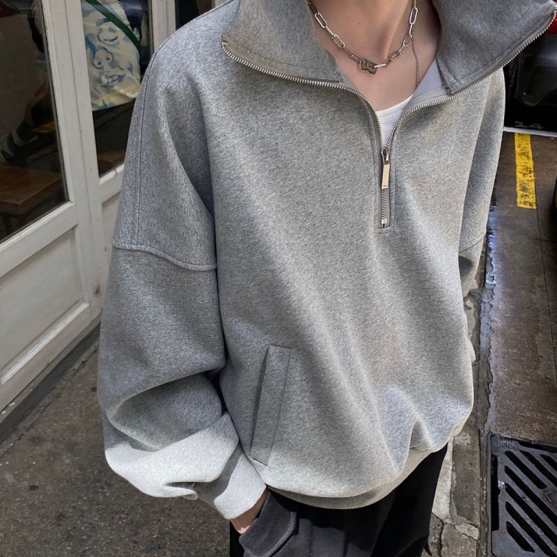 Hanorac polo cu fermoar în stil japonez retro, oversize, pentru bărbați, primăvară, streetwear