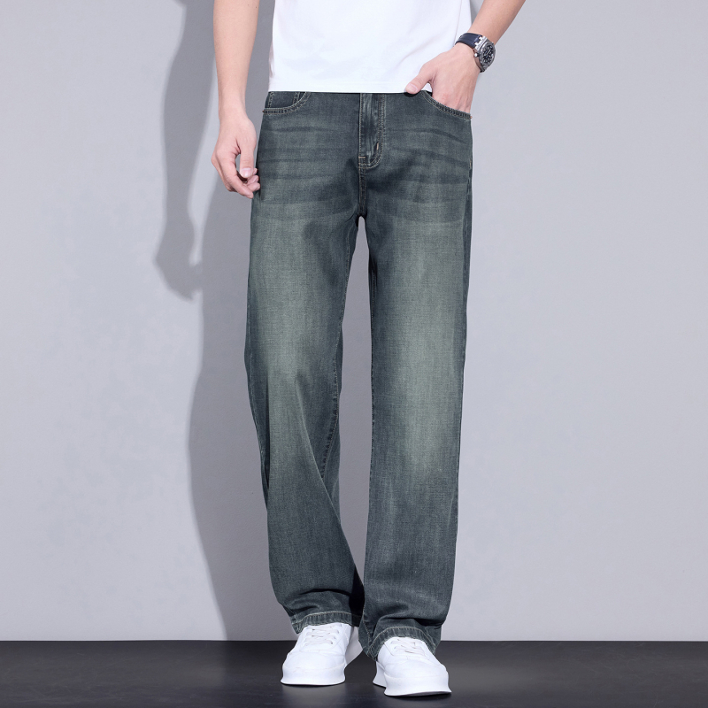 Jeanși denim pentru bărbați, vară 2026, stil retro cu croială largă, lejer, casual-business