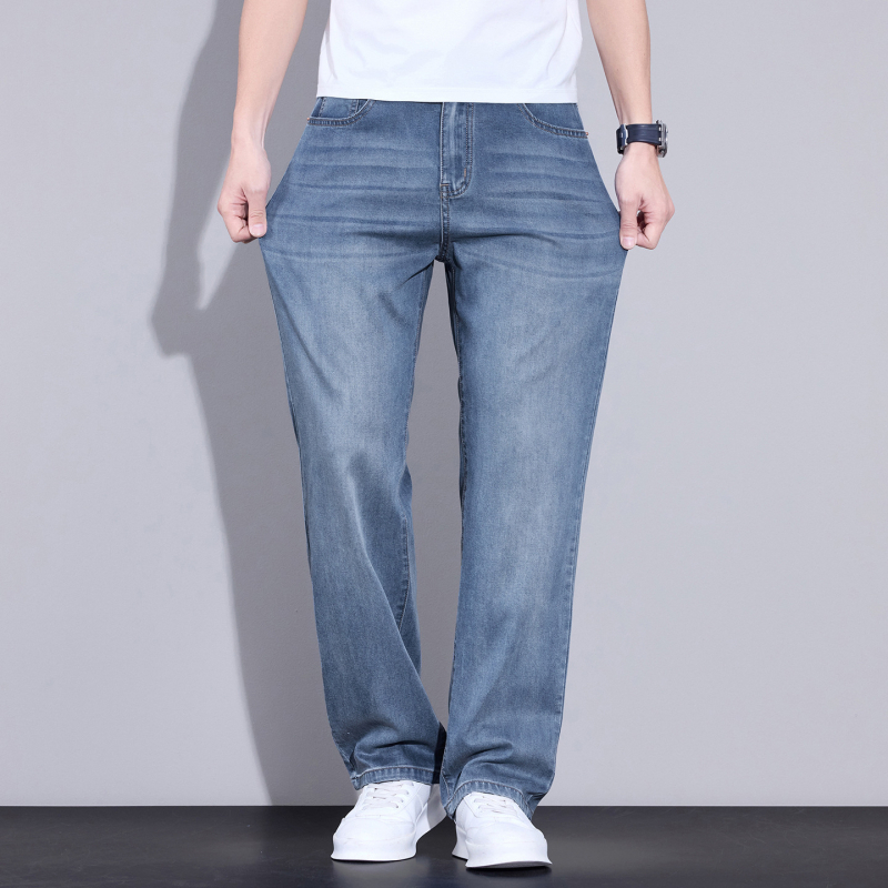 Jeanși denim pentru bărbați, vară 2026, stil retro cu croială largă, lejer, casual-business