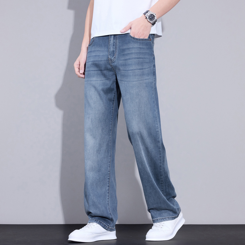 Jeanși denim pentru bărbați, vară 2026, stil retro cu croială largă, lejer, casual-business