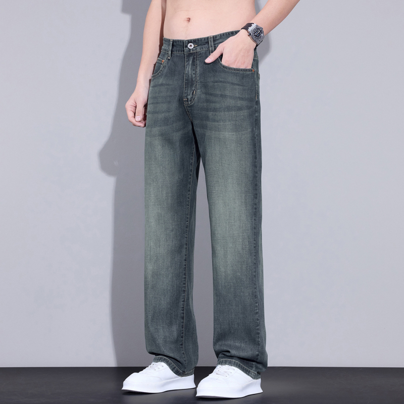 Jeanși denim pentru bărbați, vară 2026, stil retro cu croială largă, lejer, casual-business