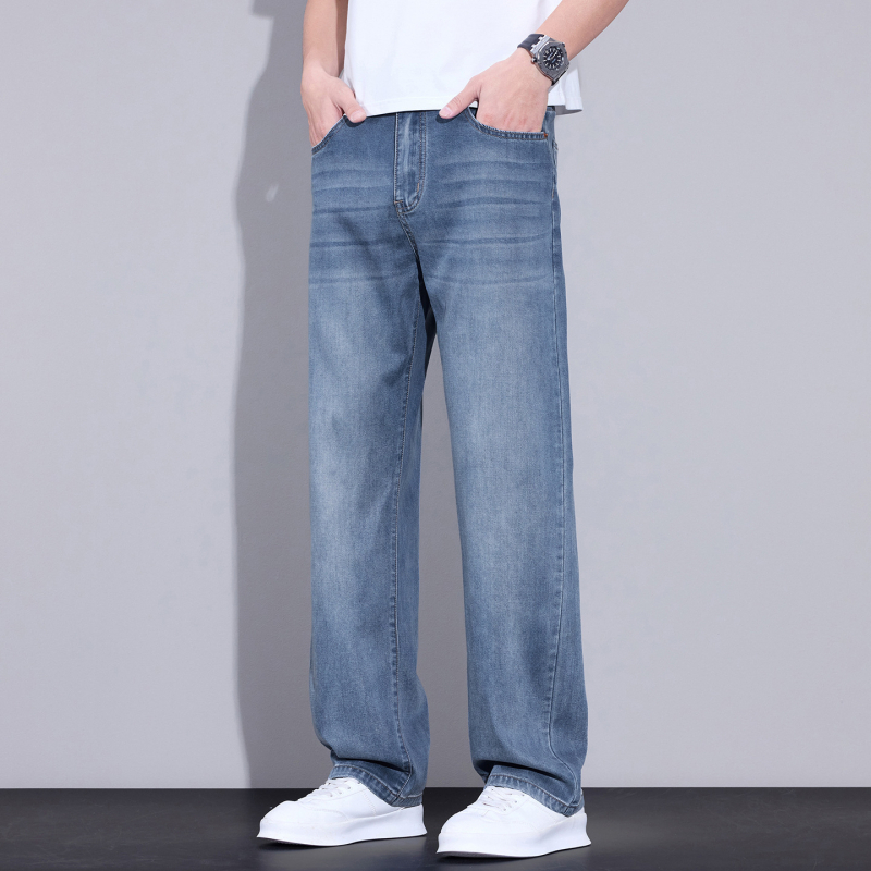 Jeanși denim pentru bărbați, vară 2026, stil retro cu croială largă, lejer, casual-business