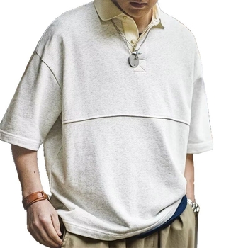 Tricou polo masculin cu dungi, mâneci scurte, croială lejeră, guler Henry, stil casual de vară