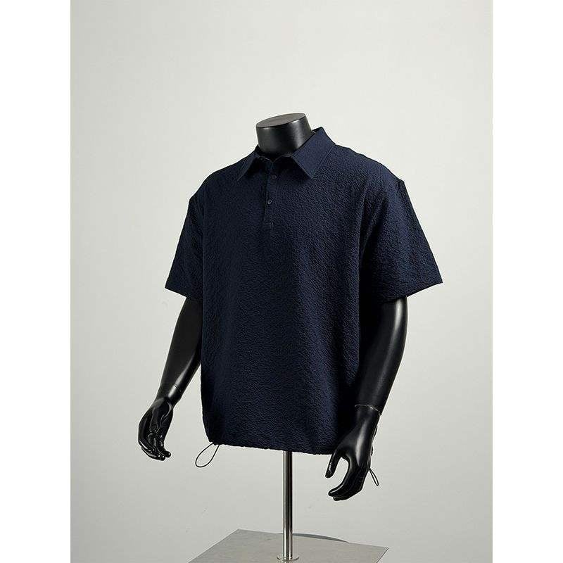 Tricou polo pentru bărbați, stil retro japonez, culoare solidă, ușor de vară, croială lejeră.