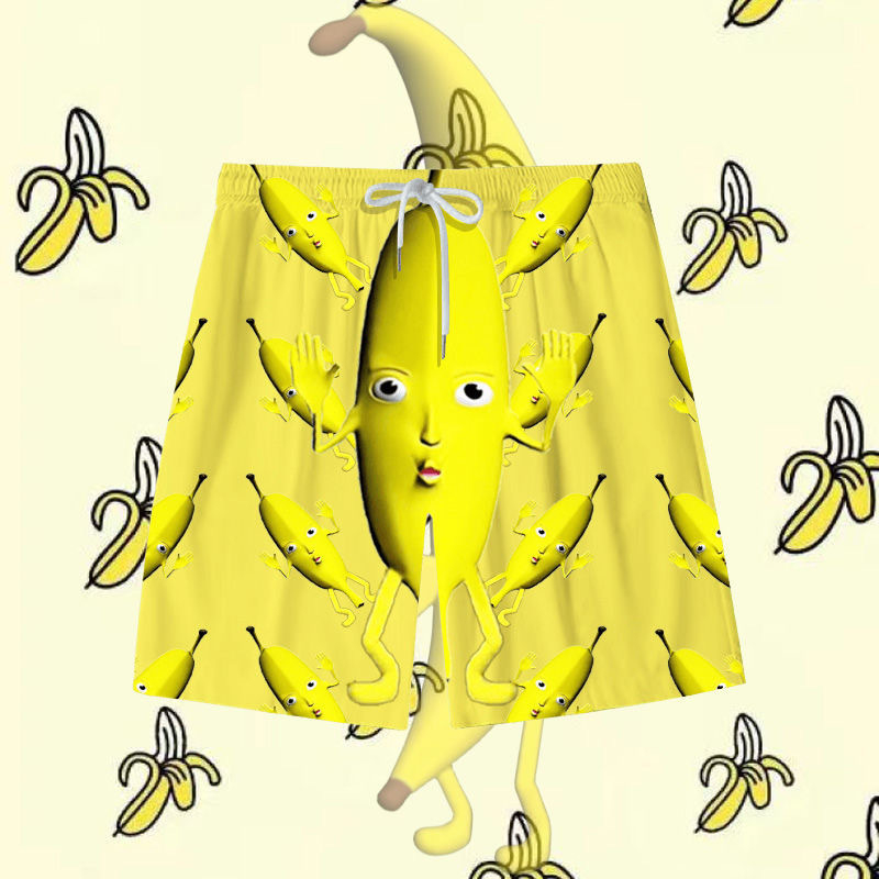 Șorturi bărbătești cu uscare rapidă, imprimeu banană – casual până la jumătatea coapsei, stil pijama, amuzante și creative