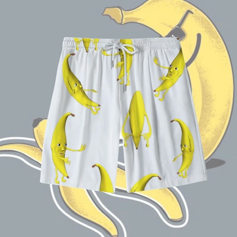 Șorturi bărbătești cu uscare rapidă, imprimeu banană – casual până la jumătatea coapsei, stil pijama, amuzante și creative