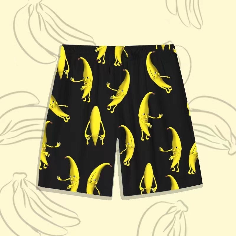 Șorturi bărbătești cu uscare rapidă, imprimeu banană – casual până la jumătatea coapsei, stil pijama, amuzante și creative