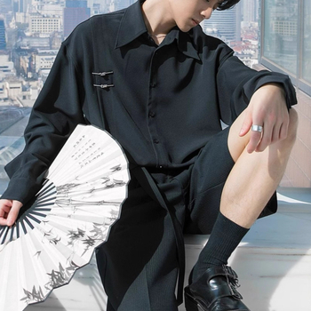 Cămașă bărbați cu mânecă lungă, uni, croială lejeră, streetwear casual pentru primăvară și toamnă