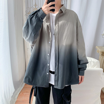 Cămașă pentru bărbați, primăvară, stil coreean, culoare gradientă, croială lejeră, stil Hong Kong, mânecă lungă, casual