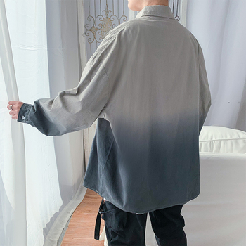 Cămașă pentru bărbați, primăvară, stil coreean, culoare gradientă, croială lejeră, stil Hong Kong, mânecă lungă, casual