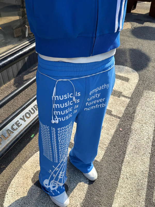 Pantaloni trening din bumbac pentru bărbați - imprimeu de litere, croială dreaptă, stil hip-hop casual, șnur