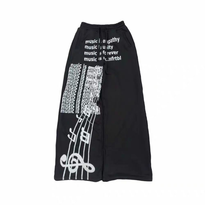 Pantaloni trening din bumbac pentru bărbați - imprimeu de litere, croială dreaptă, stil hip-hop casual, șnur