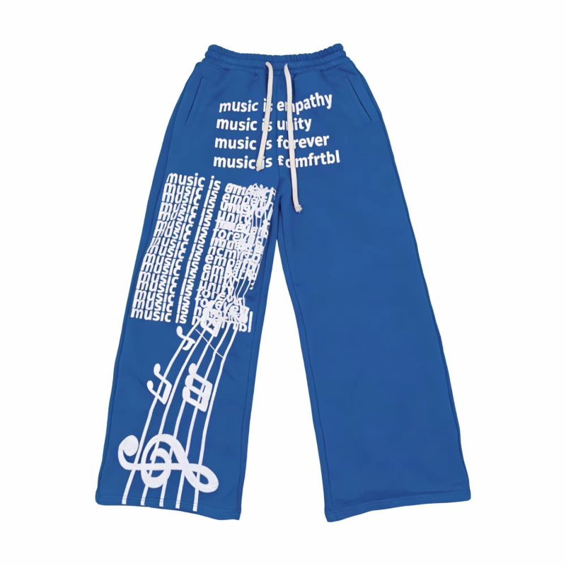 Pantaloni trening din bumbac pentru bărbați - imprimeu de litere, croială dreaptă, stil hip-hop casual, șnur