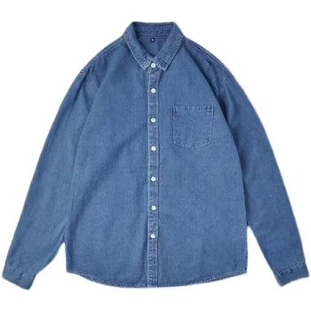 Cămașă denim cu mâneci lungi pentru bărbați, croială lejeră, buzunar, stil vintage, primăvară-toamnă 2026