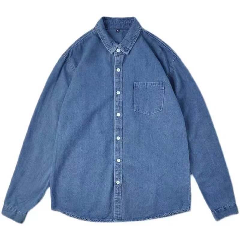 Cămașă denim cu mâneci lungi pentru bărbați, croială lejeră, buzunar, stil vintage, primăvară-toamnă 2026