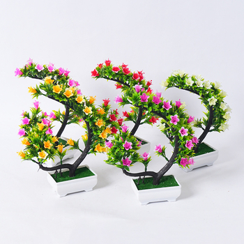 Set bonsai artificial cu flori în formă de semilună pentru decor interior – flori din plastic în ghivece