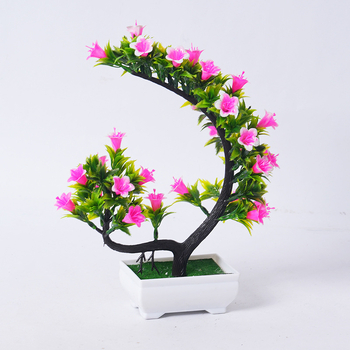 Set bonsai artificial cu flori în formă de semilună pentru decor interior – flori din plastic în ghivece