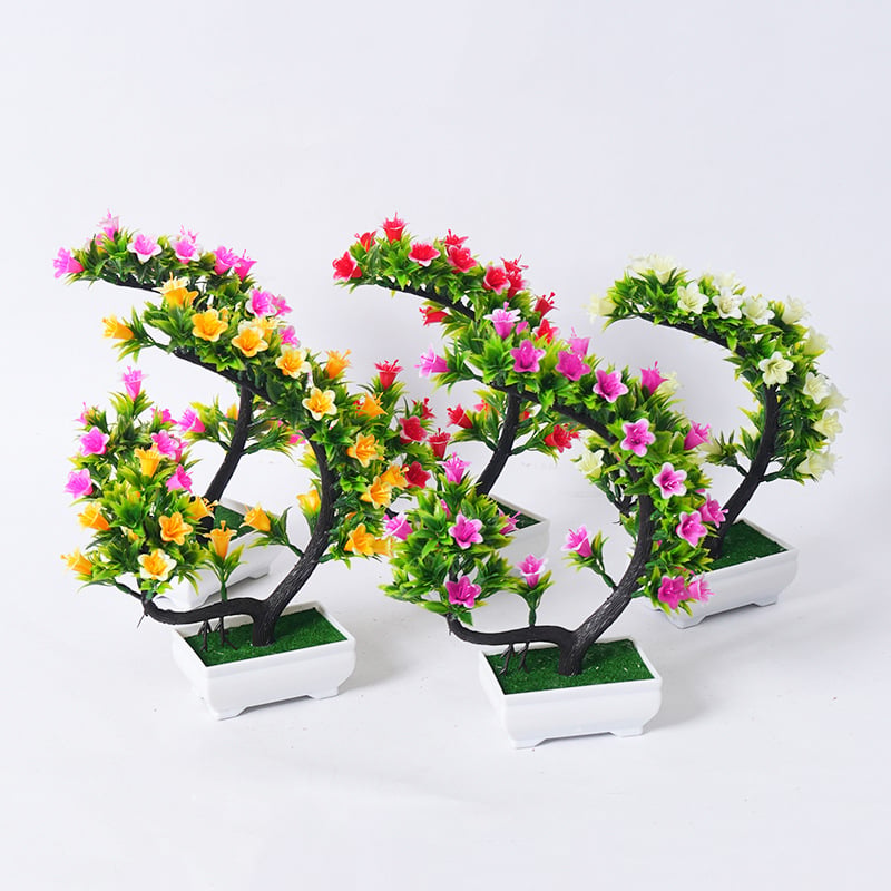 Set bonsai artificial cu flori în formă de semilună pentru decor interior – flori din plastic în ghivece