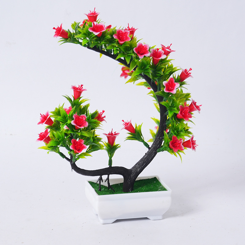 Set bonsai artificial cu flori în formă de semilună pentru decor interior – flori din plastic în ghivece
