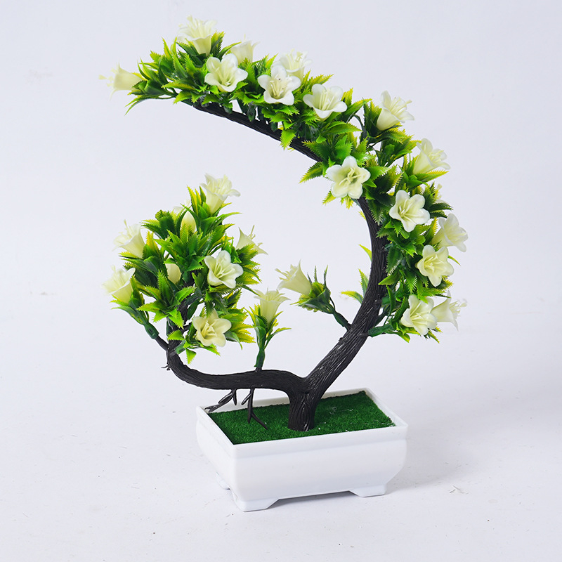 Set bonsai artificial cu flori în formă de semilună pentru decor interior – flori din plastic în ghivece