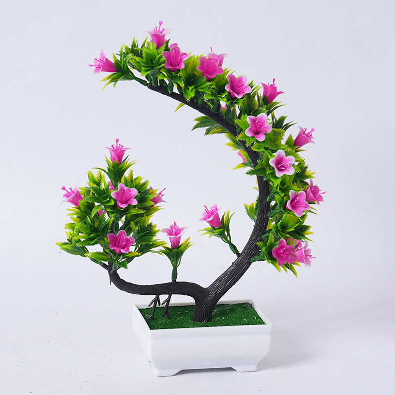 Set bonsai artificial cu flori în formă de semilună pentru decor interior – flori din plastic în ghivece