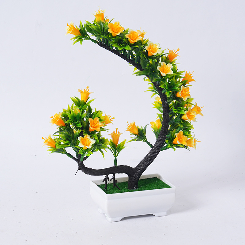 Set bonsai artificial cu flori în formă de semilună pentru decor interior – flori din plastic în ghivece