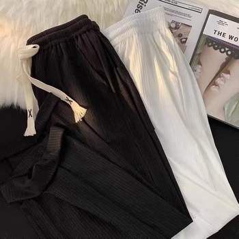 Pantaloni pentru adolescenți din ice silk, drapați, ușori, vară, croială dreaptă și largă, casual sport