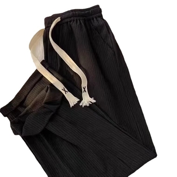 Pantaloni pentru adolescenți din ice silk, drapați, ușori, vară, croială dreaptă și largă, casual sport