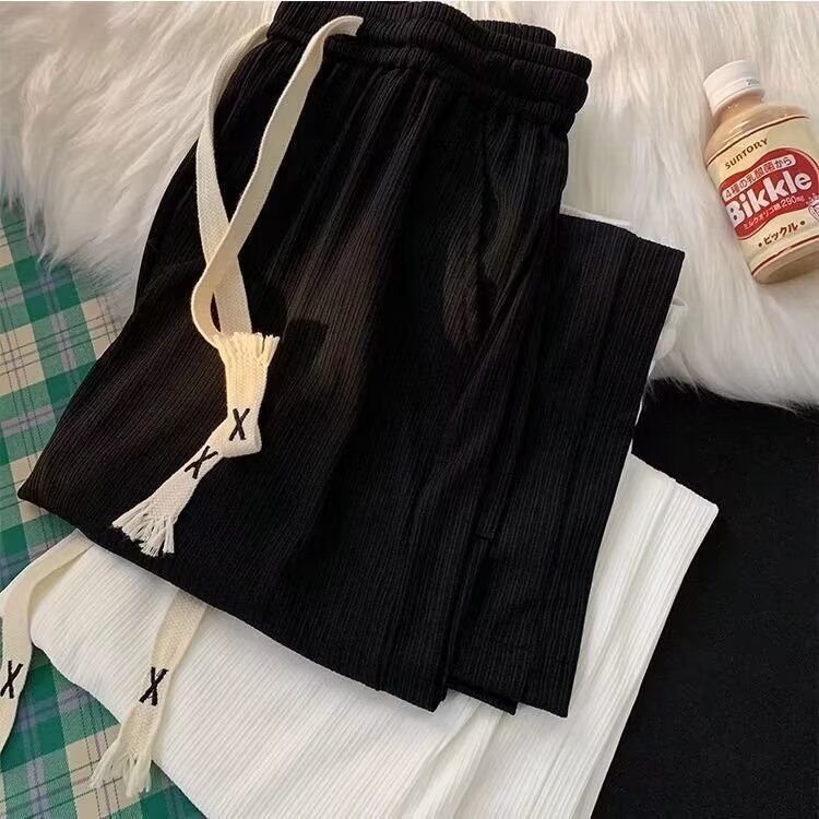 Pantaloni pentru adolescenți din ice silk, drapați, ușori, vară, croială dreaptă și largă, casual sport