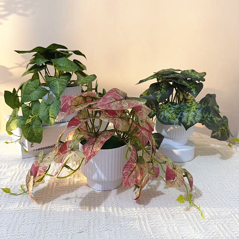 Pothos artificial într-un mic ghiveci, pentru balconul exterior și curte – decor plastic bonsai