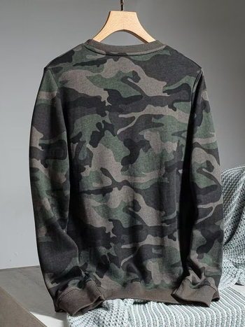 2025 Primăvară imprimat camuflaj, croială lejeră, pulover casual cu mâneci lungi, guler rotund, pentru bărbați