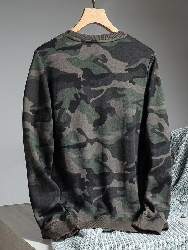 2025 Primăvară imprimat camuflaj, croială lejeră, pulover casual cu mâneci lungi, guler rotund, pentru bărbați