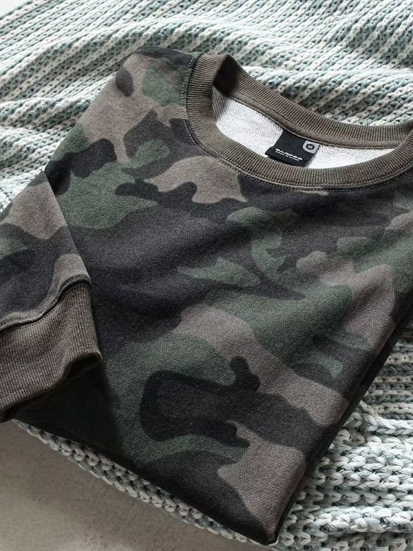2025 Primăvară imprimat camuflaj, croială lejeră, pulover casual cu mâneci lungi, guler rotund, pentru bărbați