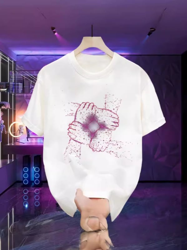 Tricou din bumbac premium pentru bărbați, mâneci scurte, guler rotund, croială lejeră, imprimeu cu desen animat