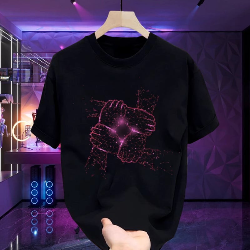 Tricou din bumbac premium pentru bărbați, mâneci scurte, guler rotund, croială lejeră, imprimeu cu desen animat
