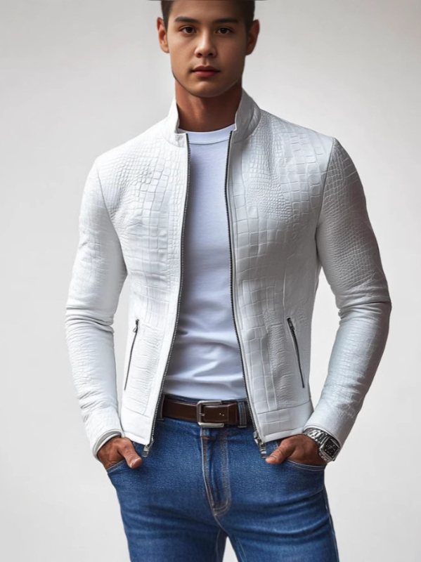 Geacă bărbătească pentru toamnă-iarnă, guler înalt, stil business casual, croială slim