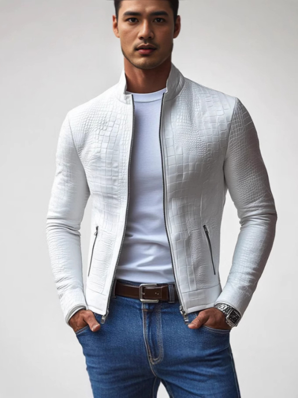 Geacă bărbătească pentru toamnă-iarnă, guler înalt, stil business casual, croială slim