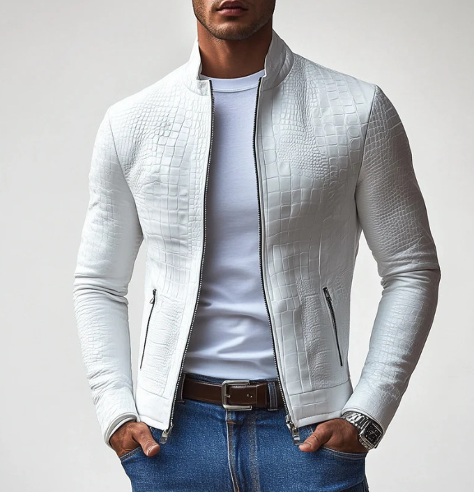 Geacă bărbătească pentru toamnă-iarnă, guler înalt, stil business casual, croială slim
