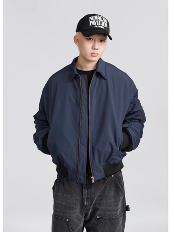 Geacă bomber retro stil american cu rever, croială largă, lungime scurtă, pentru primăvară-toamnă