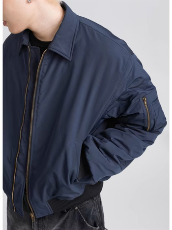 Geacă bomber retro stil american cu rever, croială largă, lungime scurtă, pentru primăvară-toamnă