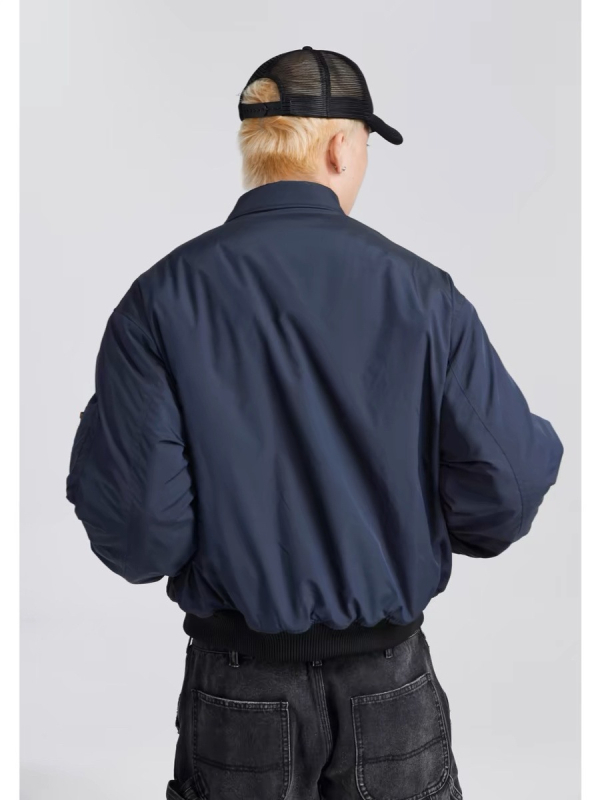 Geacă bomber retro stil american cu rever, croială largă, lungime scurtă, pentru primăvară-toamnă