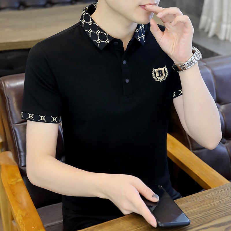 Tricou polo pentru bărbați, mânecă scurtă, guler polo, top lejer de vară, model cu puncte, țesătură din amestec poliester, respirabil, antibacterian, absorbant de umezeală, broderii