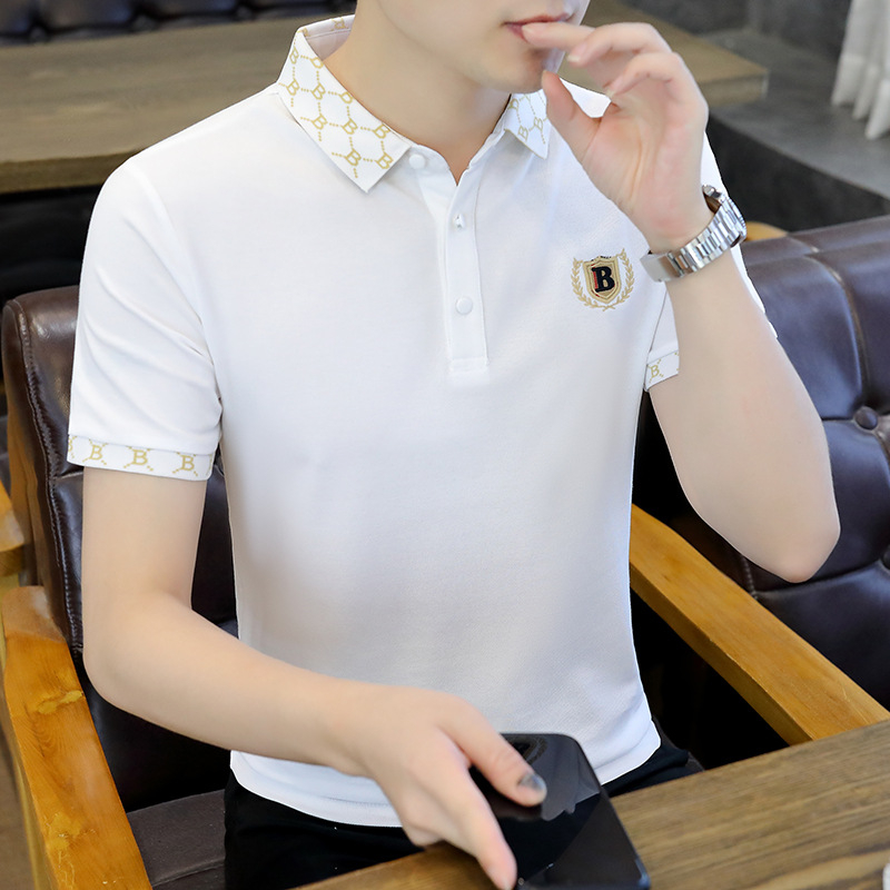 Tricou polo pentru bărbați, mânecă scurtă, guler polo, top lejer de vară, model cu puncte, țesătură din amestec poliester, respirabil, antibacterian, absorbant de umezeală, broderii