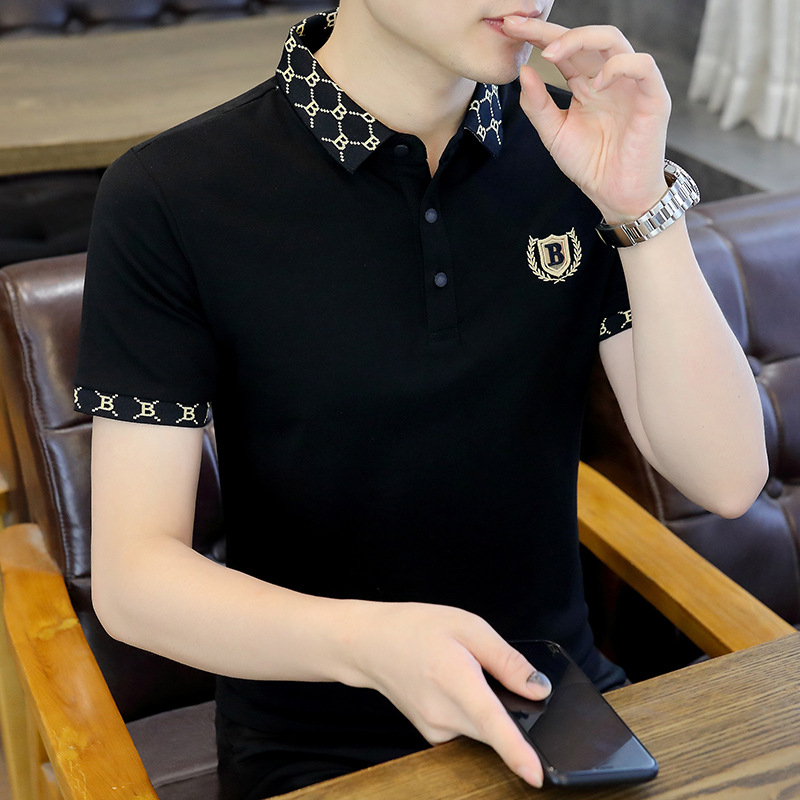Tricou polo pentru bărbați, mânecă scurtă, guler polo, top lejer de vară, model cu puncte, țesătură din amestec poliester, respirabil, antibacterian, absorbant de umezeală, broderii