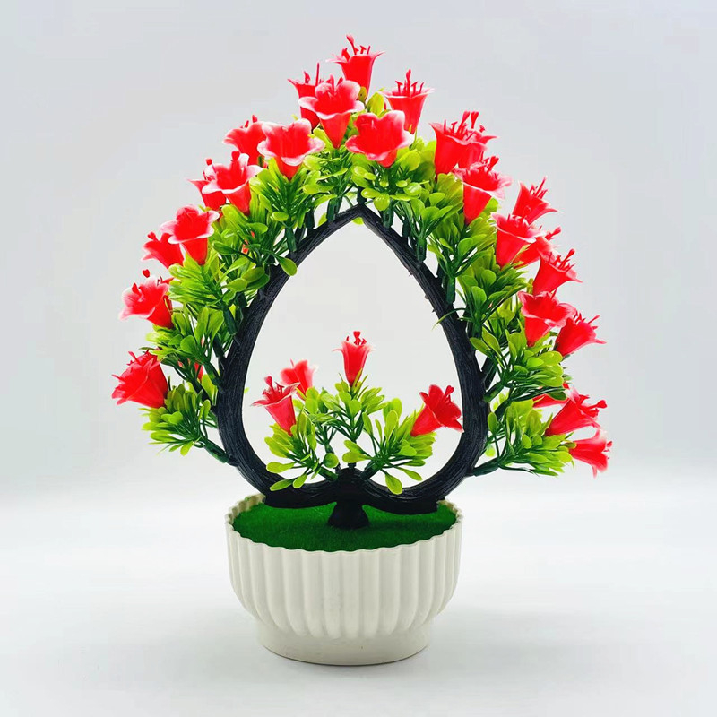 Bonsai cu flori artificiale, plantă mică în ghiveci, crin în formă de inimă, înălțime 26 cm