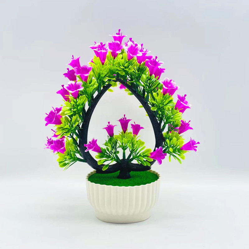 Bonsai cu flori artificiale, plantă mică în ghiveci, crin în formă de inimă, înălțime 26 cm