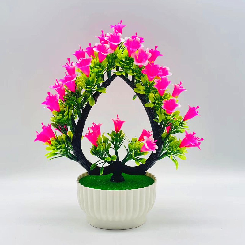 Bonsai cu flori artificiale, plantă mică în ghiveci, crin în formă de inimă, înălțime 26 cm